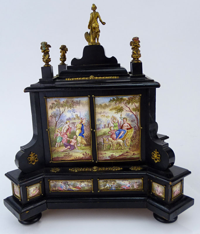 19/20th Century Bronze Mounted Renaissance style Ebonized Miniature Cabinet with Viennese Enamel Plaques