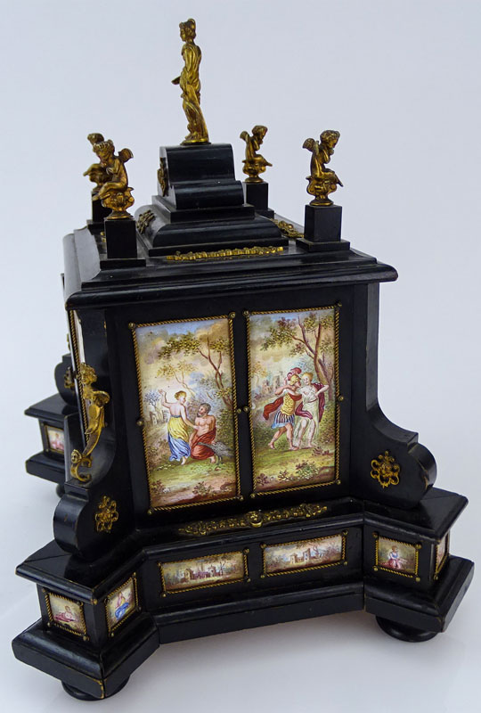 19/20th Century Bronze Mounted Renaissance style Ebonized Miniature Cabinet with Viennese Enamel Plaques