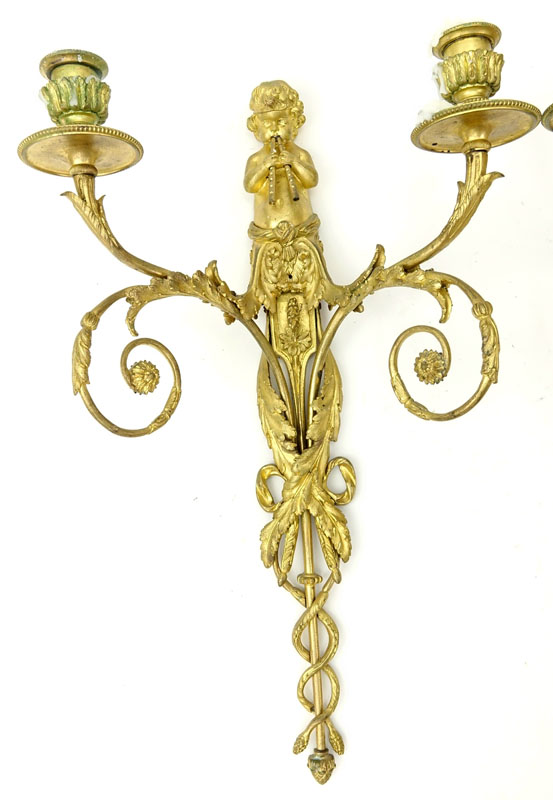 Pair of 19th Century French Gilt Bronze Figural Two Arm Sconces