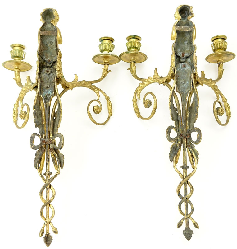 Pair of 19th Century French Gilt Bronze Figural Two Arm Sconces