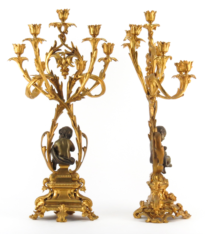 Pair of 19th Century Louis XV Style Seven Arm Gilt Bronze Candelabra