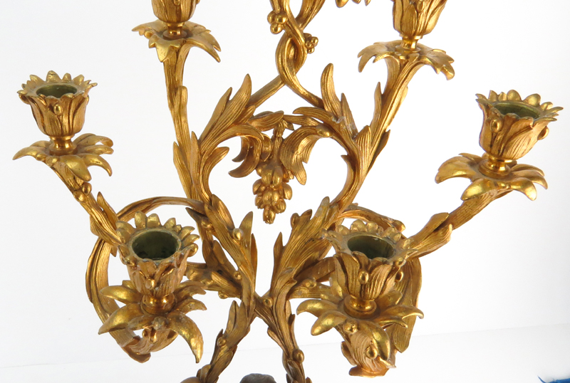 Pair of 19th Century Louis XV Style Seven Arm Gilt Bronze Candelabra