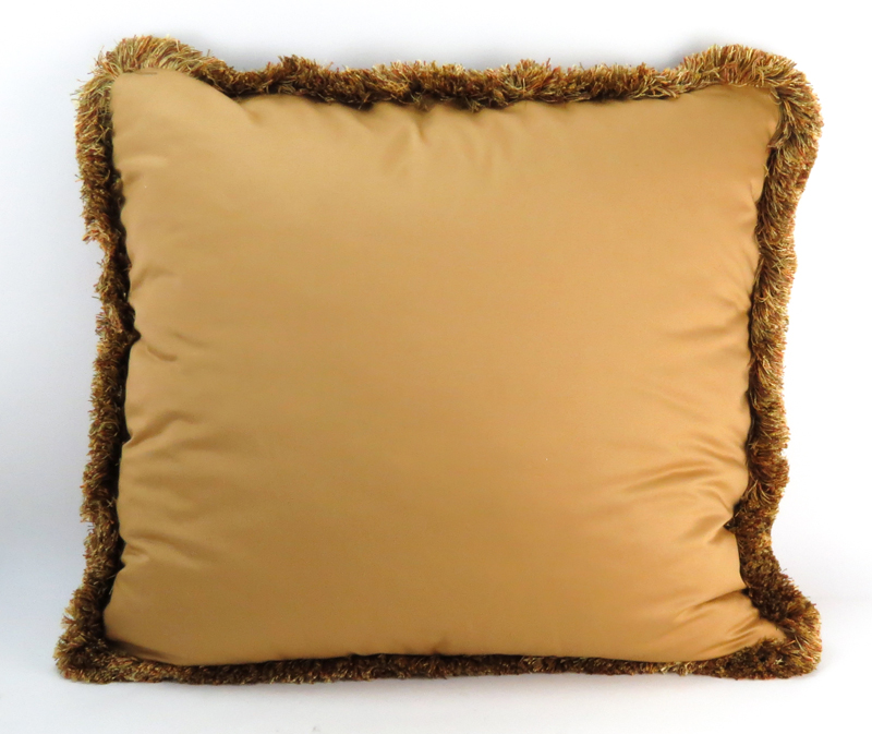 Two (2) Down Filled Silk Brocade Accent Pillows With Fringe