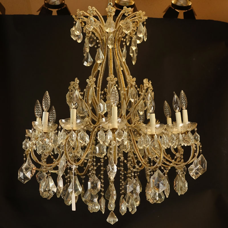 Early 20th Century Italian Venetian Rococo Style 12 Arm Beaded Crystal Chandelier