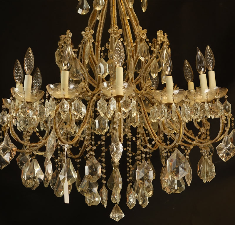 Early 20th Century Italian Venetian Rococo Style 12 Arm Beaded Crystal Chandelier