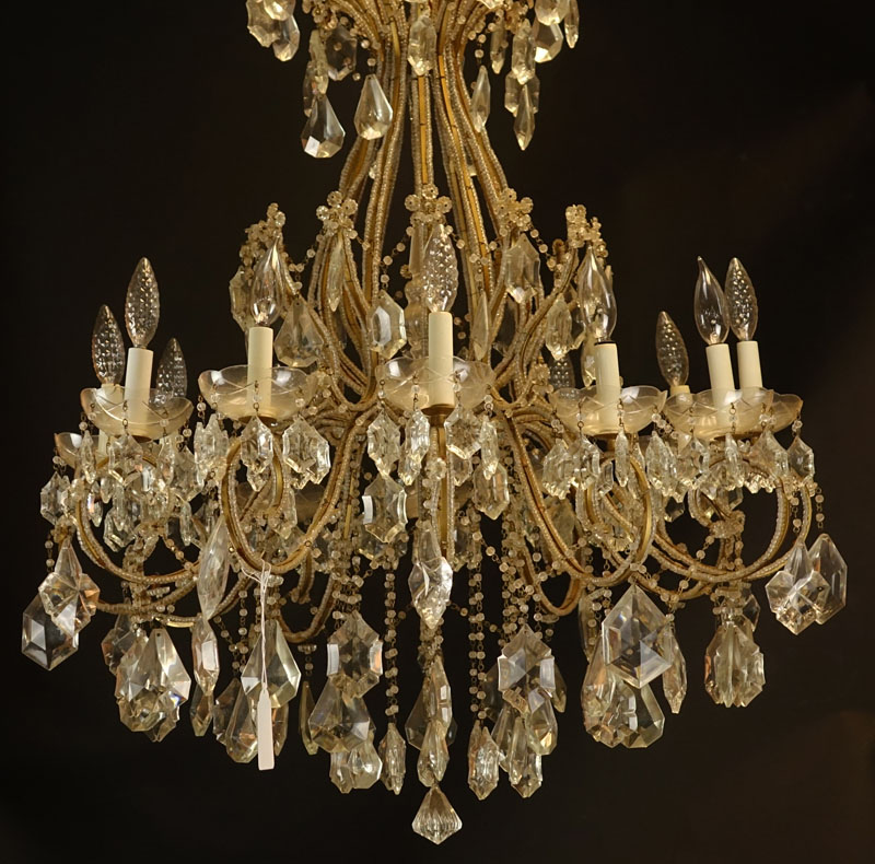 Early 20th Century Italian Venetian Rococo Style 12 Arm Beaded Crystal Chandelier