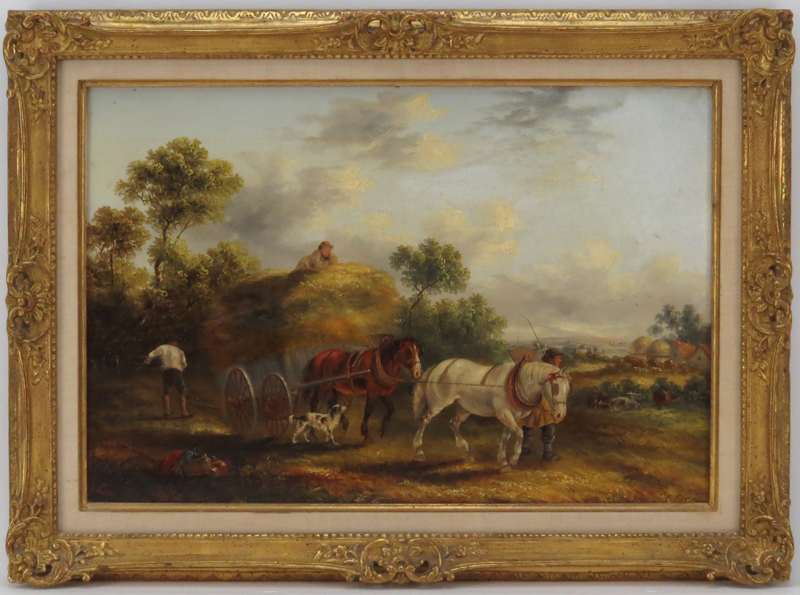 Georgina Lara, British  (fl.1862 - 1871) Oil on canvas "Bringing In The Hay"