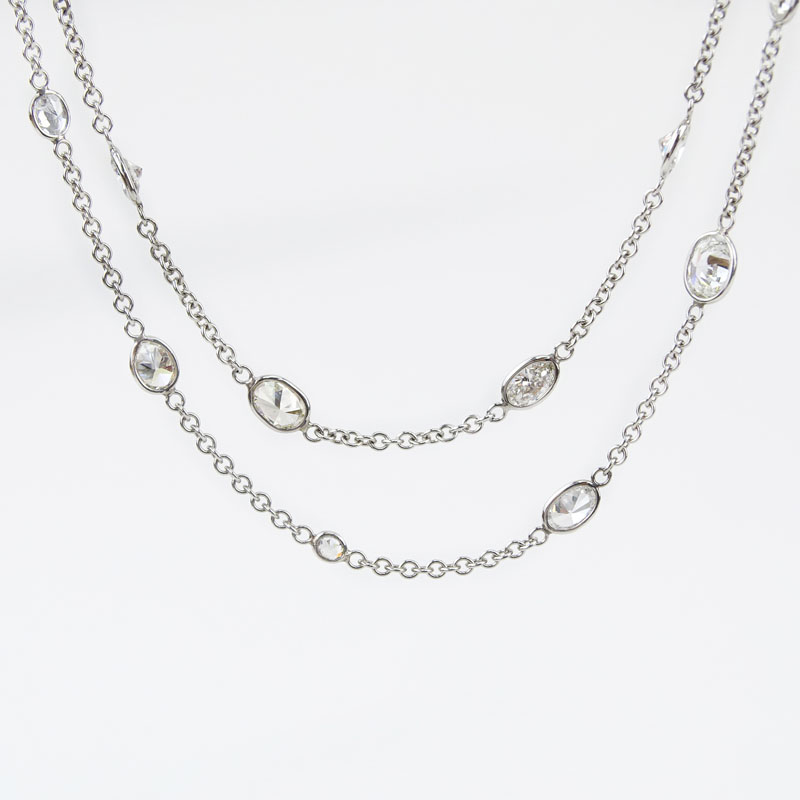 11.50 Carat Oval Cut Diamond and 18 Karat White Gold Long Chain Necklace.