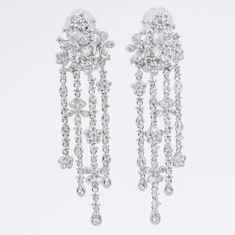 6.0 Carat Round Brilliant Cut Diamond and 18 Karat White Gold Chandelier Earrings.