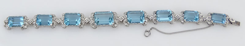 60.0 Carat Graduated Emerald Cut Aquamarine, Diamond and Platinum Bracelet. 