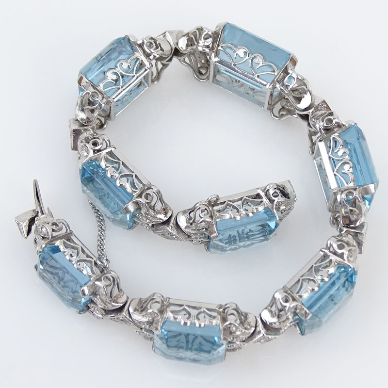 60.0 Carat Graduated Emerald Cut Aquamarine, Diamond and Platinum Bracelet. 