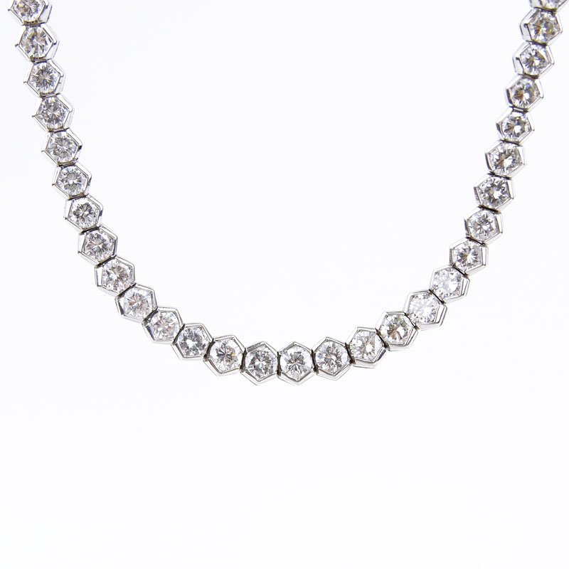 16.0 Carat Round Cut Diamond and 18 Karat White Gold Riviera Necklace.