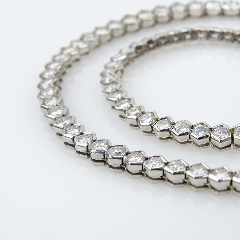 16.0 Carat Round Cut Diamond and 18 Karat White Gold Riviera Necklace.