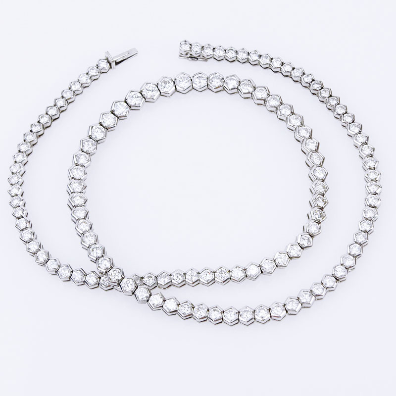 16.0 Carat Round Cut Diamond and 18 Karat White Gold Riviera Necklace.