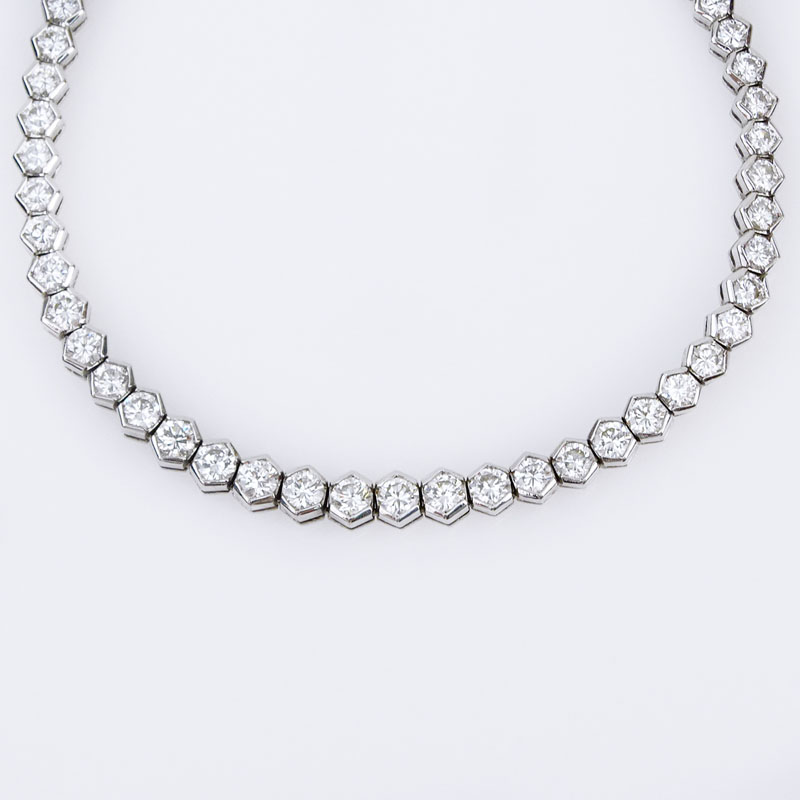 16.0 Carat Round Cut Diamond and 18 Karat White Gold Riviera Necklace.