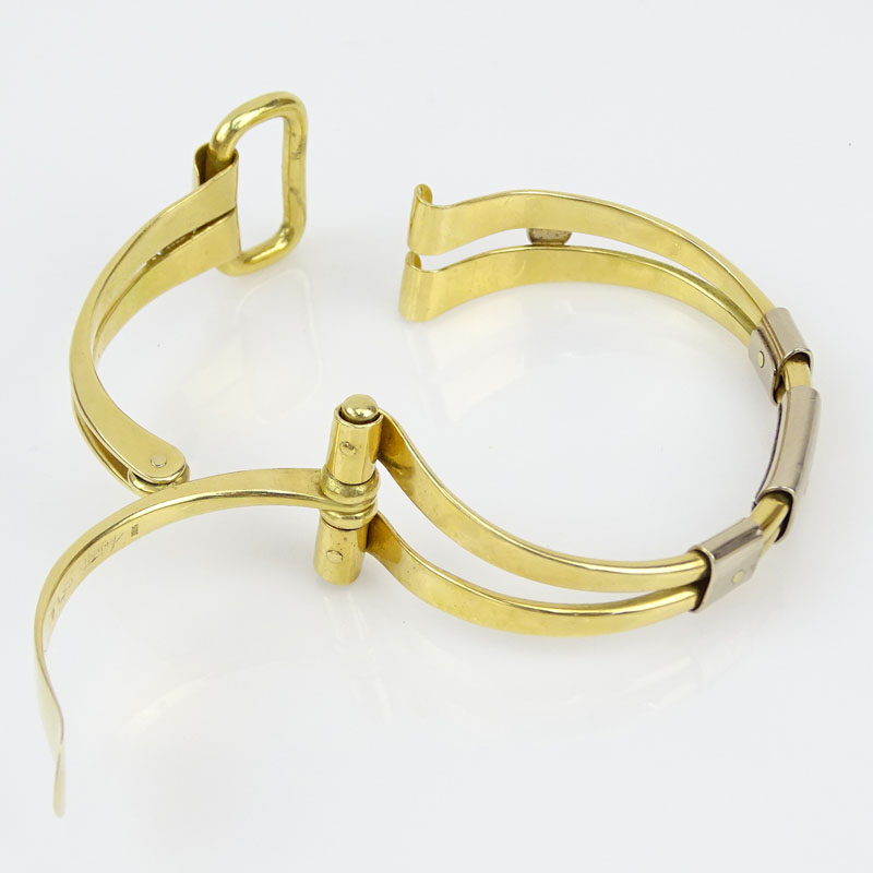 Amitai Kav, Israeli Circa 1995 Heavy 18 Karat Yellow and White Gold Modern Design Folding Horse Bit style Bracelet