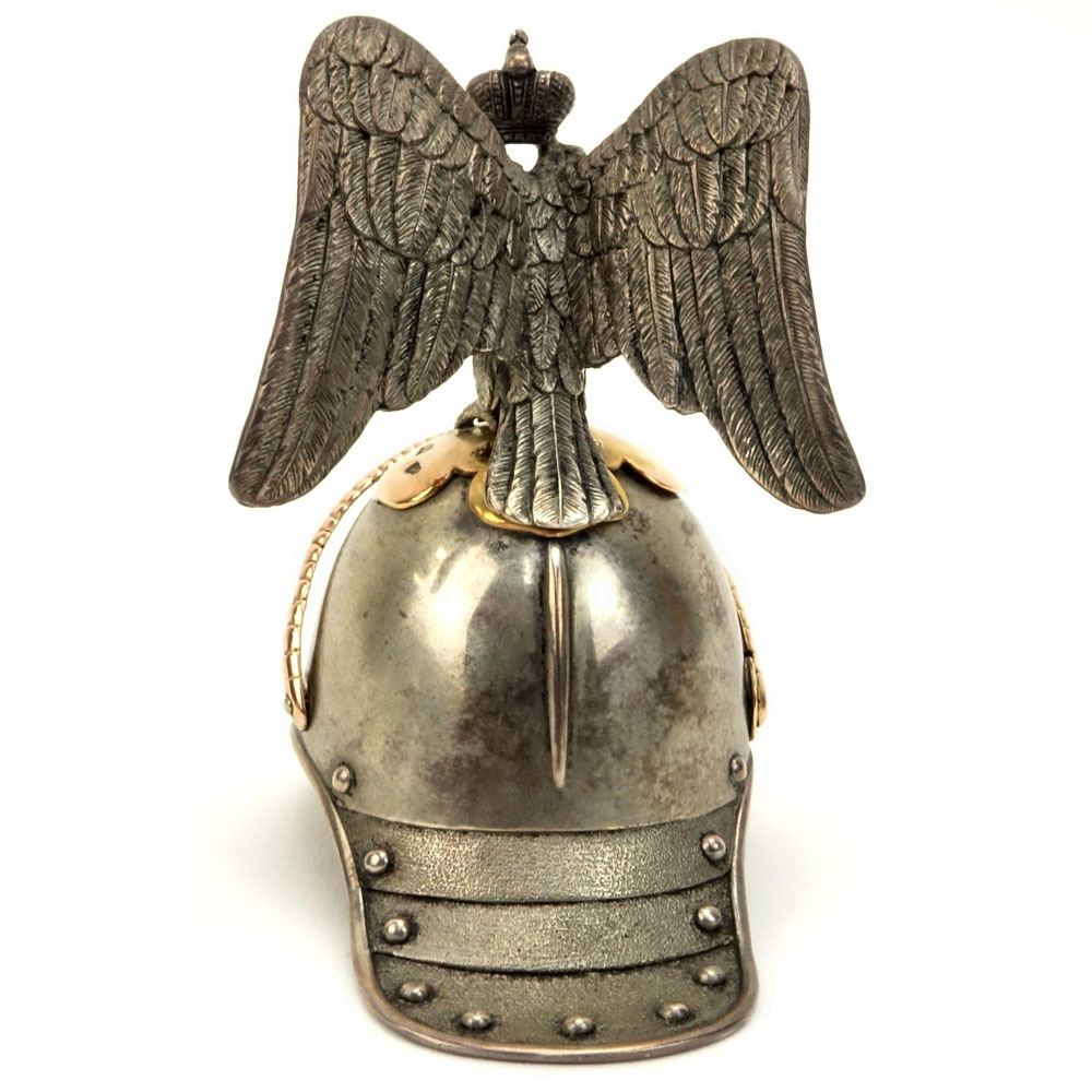 Early 20th Century Russian 88 Silver and 56 Gold (14k) Helmet with Double Eagle Finial