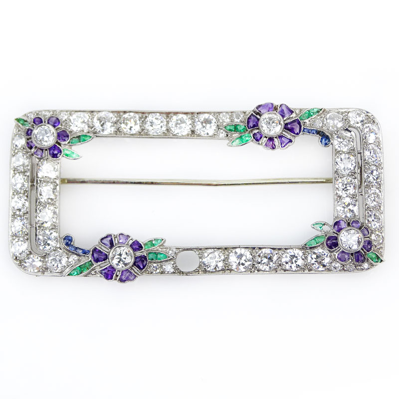 6.21 Carat European Cut Diamond and Platinum Brooch