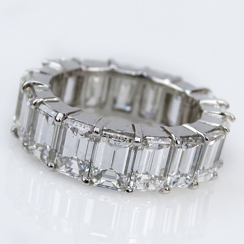  11.02 Carat Emerald Cut Diamond and Platinum Eternity Band