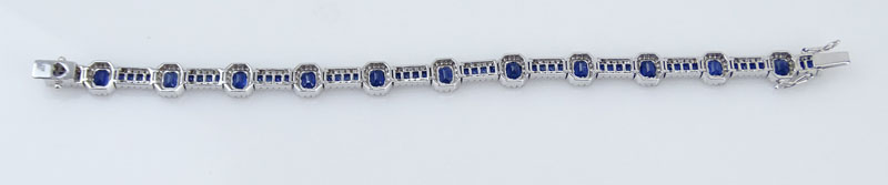 9.10 Carat Sapphire, 2.50 Carat Round Cut Diamond and 14 Karat White Gold Bracelet. 