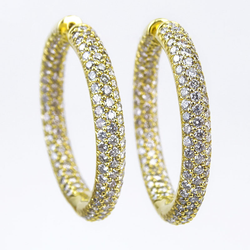 8.0 Carat Round Brilliant Cut Diamond and 18 Karat Yellow Gold Hoop Earrings.