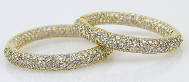 8.0 Carat Round Brilliant Cut Diamond and 18 Karat Yellow Gold Hoop Earrings.