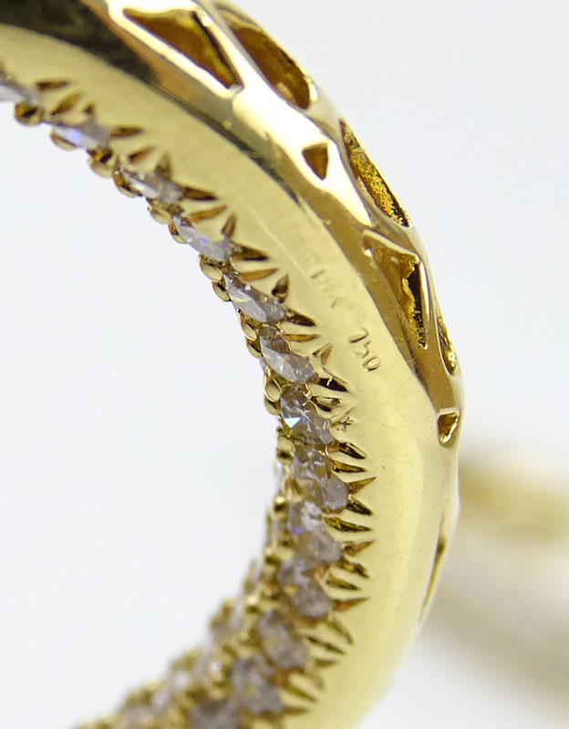 8.0 Carat Round Brilliant Cut Diamond and 18 Karat Yellow Gold Hoop Earrings.