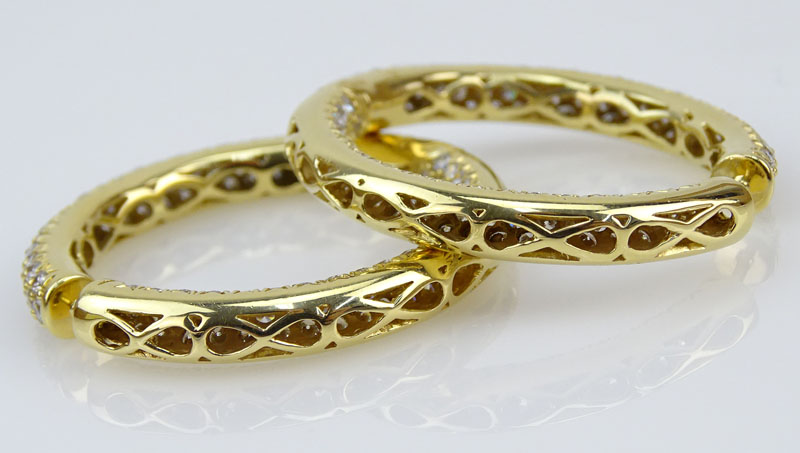 8.0 Carat Round Brilliant Cut Diamond and 18 Karat Yellow Gold Hoop Earrings.