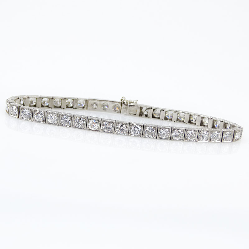 10.0 Carat Old European Cut Diamond and Platinum Bracelet. 