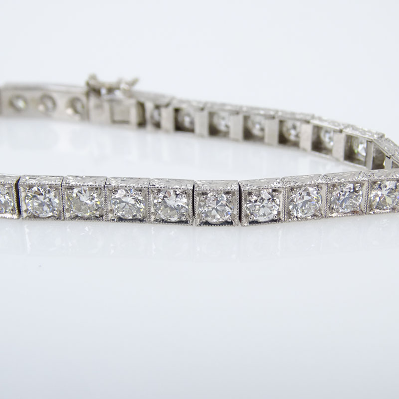 10.0 Carat Old European Cut Diamond and Platinum Bracelet. 