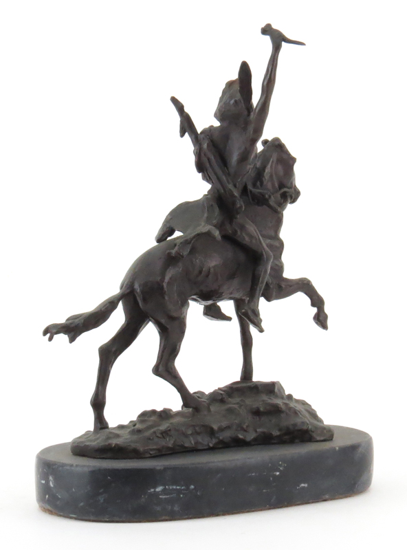 After: Frederic Remington, American (1861-1909) "Scalp" Bronze Sculpture on Marble Base