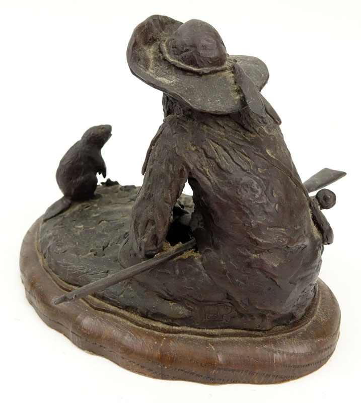 Joe Beeler, American (1931-2006) "Mountain Man and Beaver" Bronze Sculpture on Wooden Base