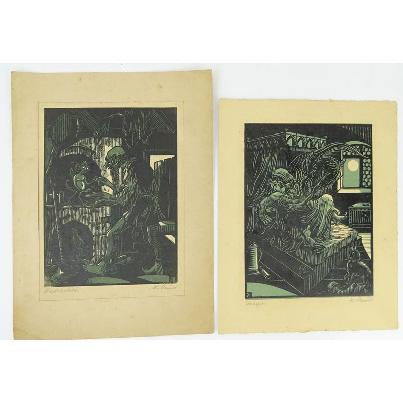 Two (2) Possibly German Expressionist Woodcut Prints