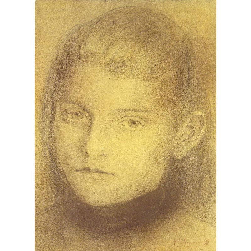 19th Century Austrian School Pencil and Charcoal On Paper "Portrait Of A Young Girl" Signed, illegibly and dated '99 lower right