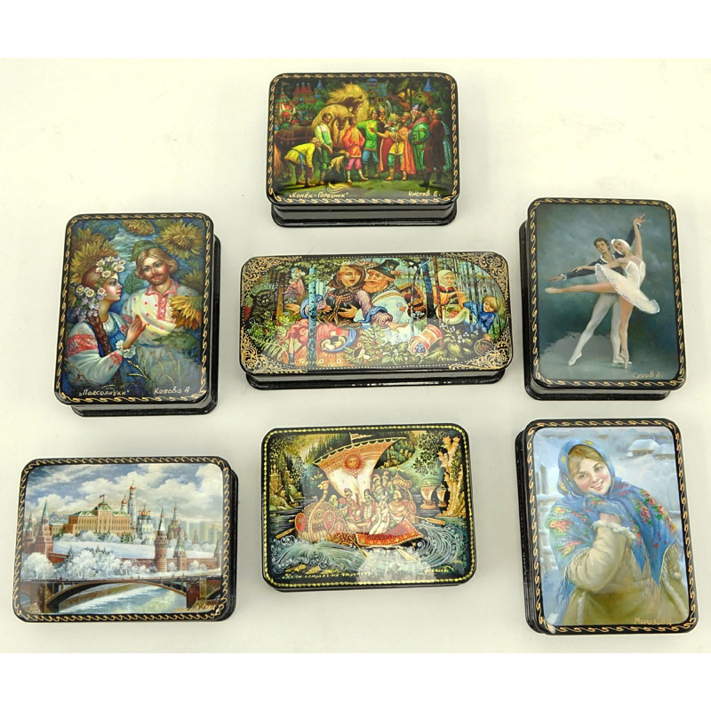 Collection of Seven (7) Russian Lacquer Boxes