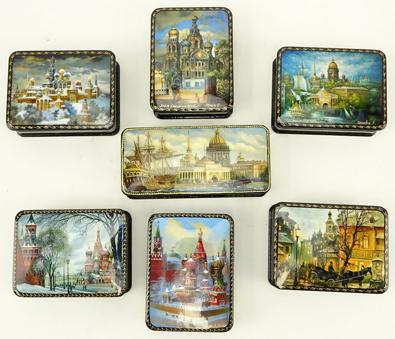 Collection of Seven (7) Russian Lacquer Boxes