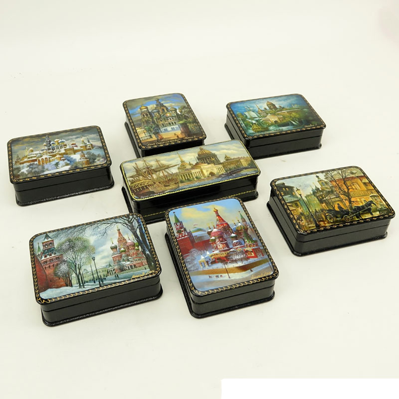 Collection of Seven (7) Russian Lacquer Boxes