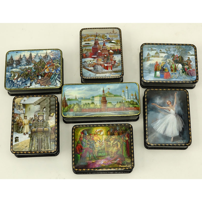 Collection of Seven (7) Russian Lacquer Boxes