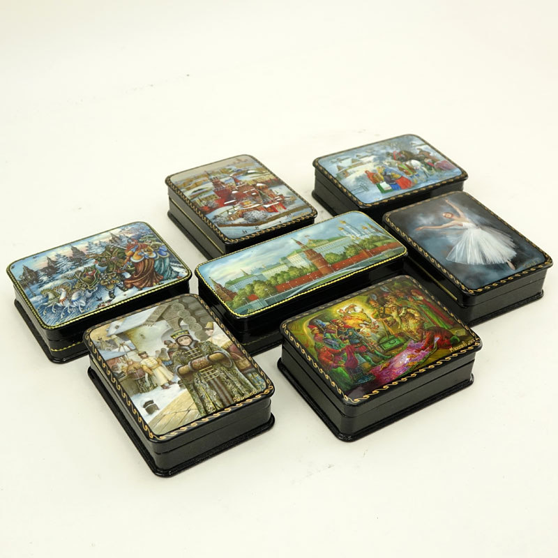 Collection of Seven (7) Russian Lacquer Boxes