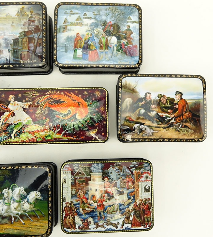 Collection of Seven (7) Russian Lacquer Boxes