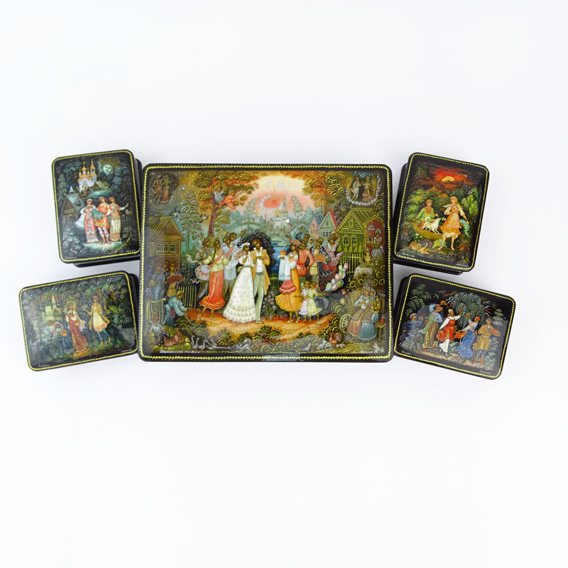 Collection of Five (5) Russian Lacquered Boxes