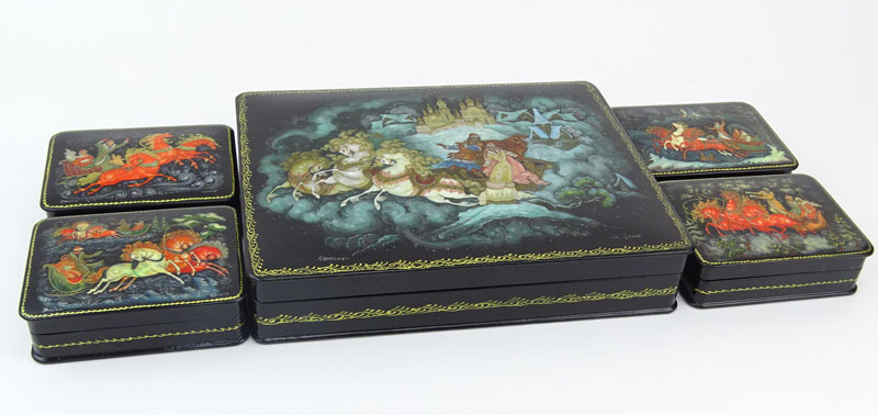 Collection of Five (5) Russian Lacquered Boxes