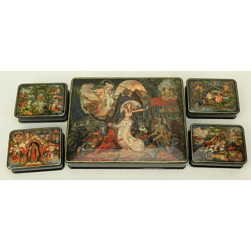 Collection of Five (5) Russian Lacquered Boxes