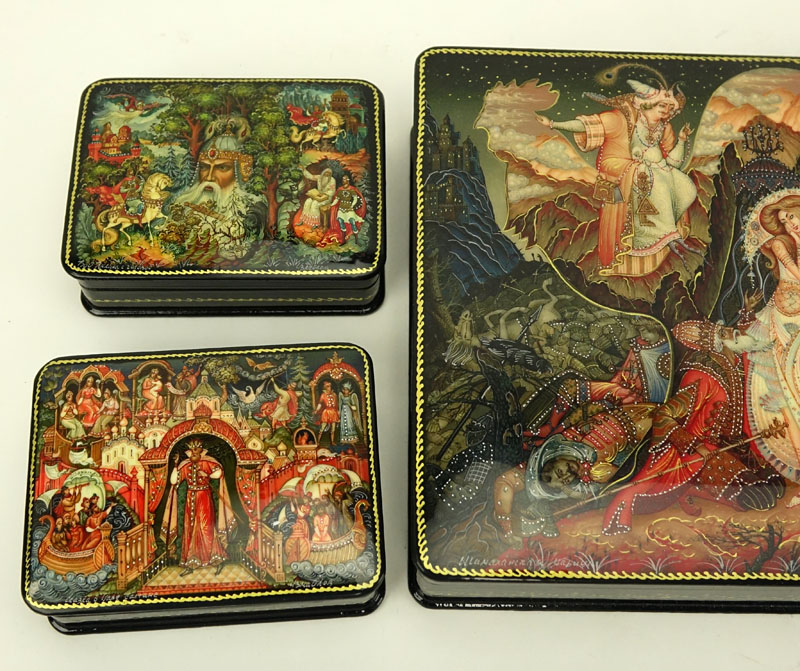 Collection of Five (5) Russian Lacquered Boxes