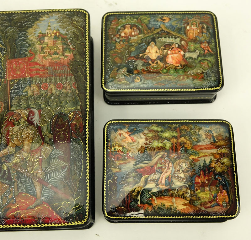 Collection of Five (5) Russian Lacquered Boxes