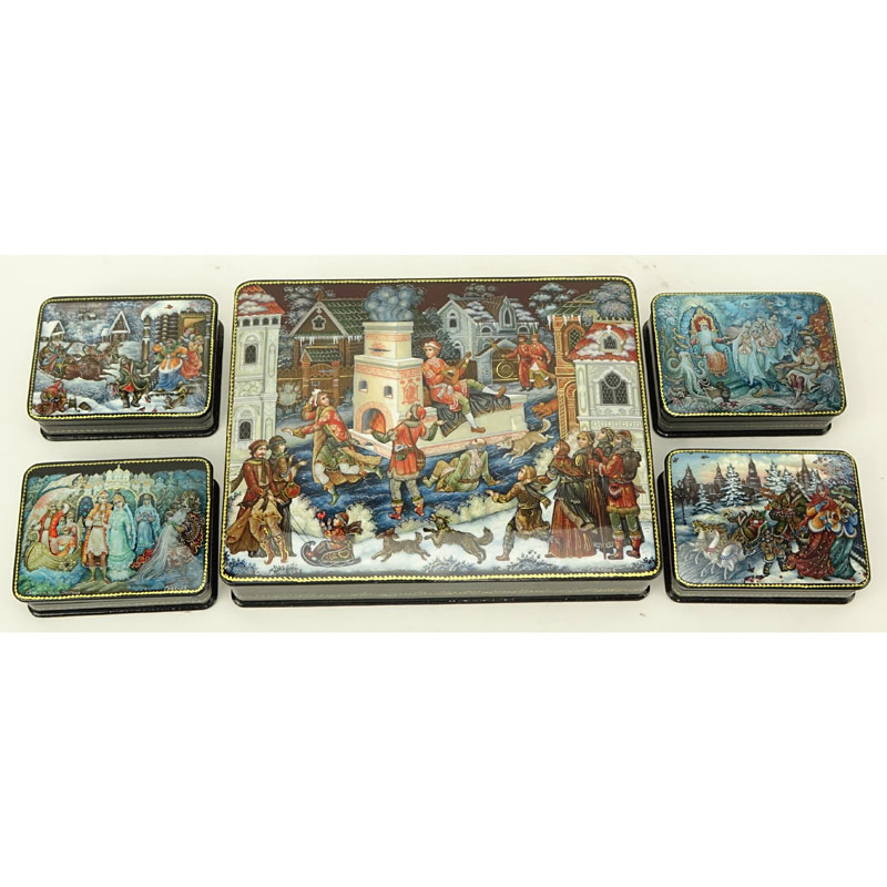 Collection of Five (5) Russian Lacquered Boxes