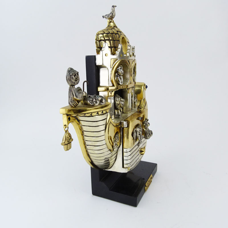 Frank Meisler, Israeli Gold Washed Metal Sculpture, "Noah's Ark" on Marble Base