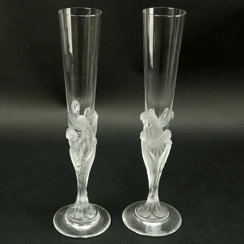 After: Romain "Erte" de Tirtoff (1892-1990) Pair of Cristallerie de Sevres Art Deco Style Champagne Flutes