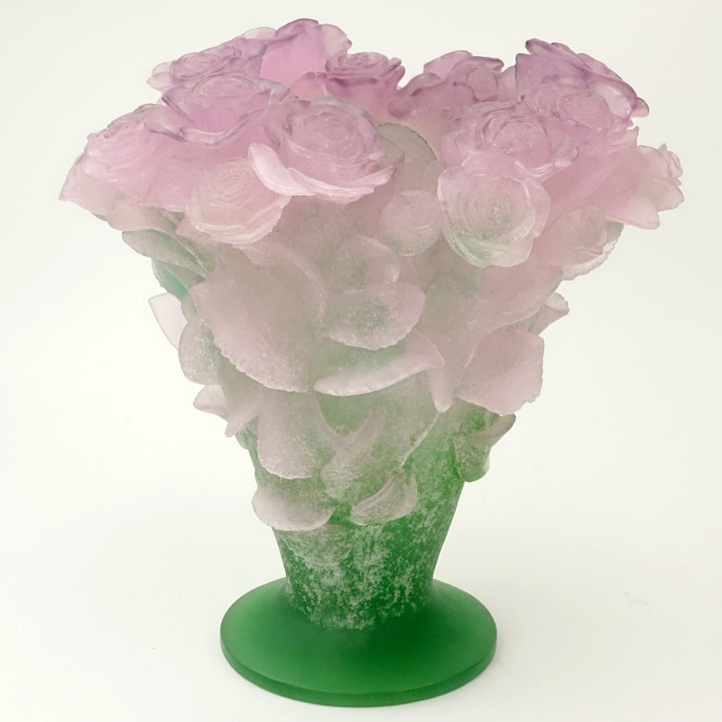 Large Daum Pate de Verre Rose Vase