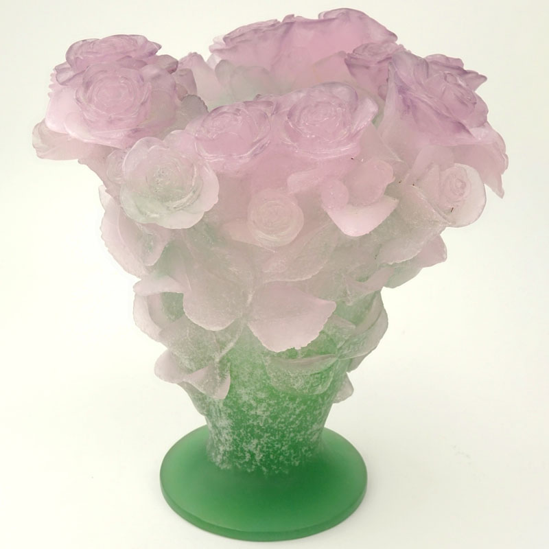 Large Daum Pate de Verre Rose Vase